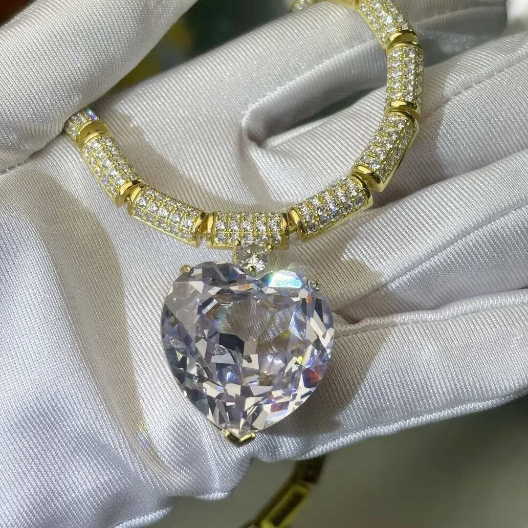 15 CTW Heart Cut White Cubic Zirconia Romantic 925 Sterling Silver Pendant Necklace