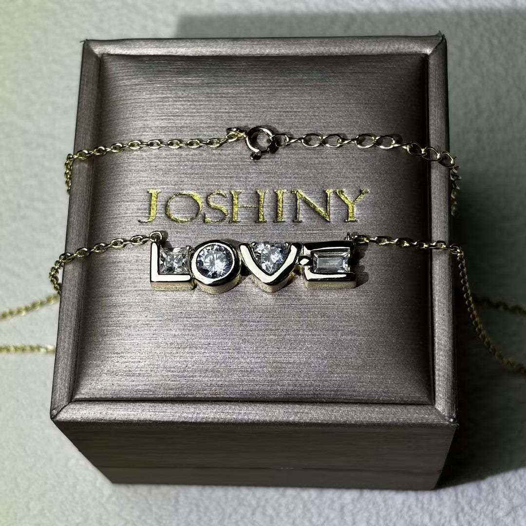 2.5Ctw multi-cut cool "LOVE" gemstone pendant necklace-JOSHINY
