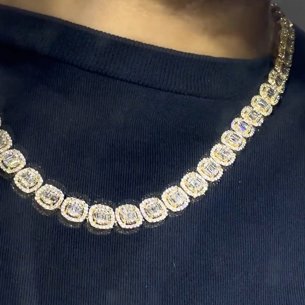 Stylish 40 ctw Round & Baguette Cut White Gemstone Necklace -JOSHINY