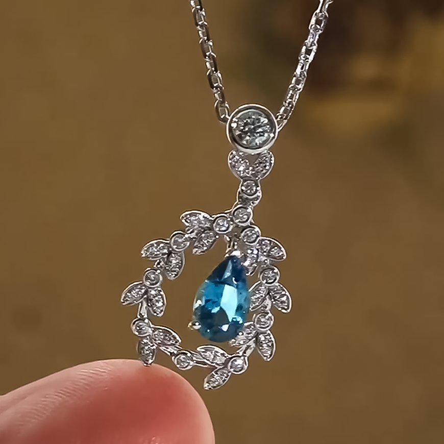 Exquisite 2 ctw Pear Cut Sapphire Flower Crown Necklace -JOSHINY