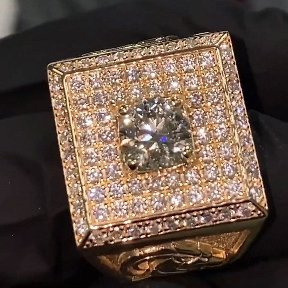 4.7ctw Round Cut White Gemstone Sparkling Men's Engagement Gold Ring -JOSHINY