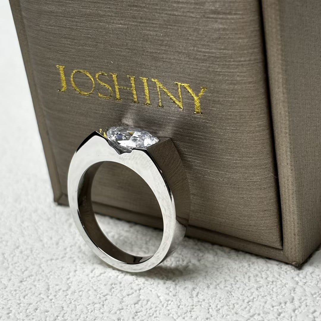 Simple 3 ctw Oval Cut White Gemstone Fashion Engagement Ring -JOSHINY