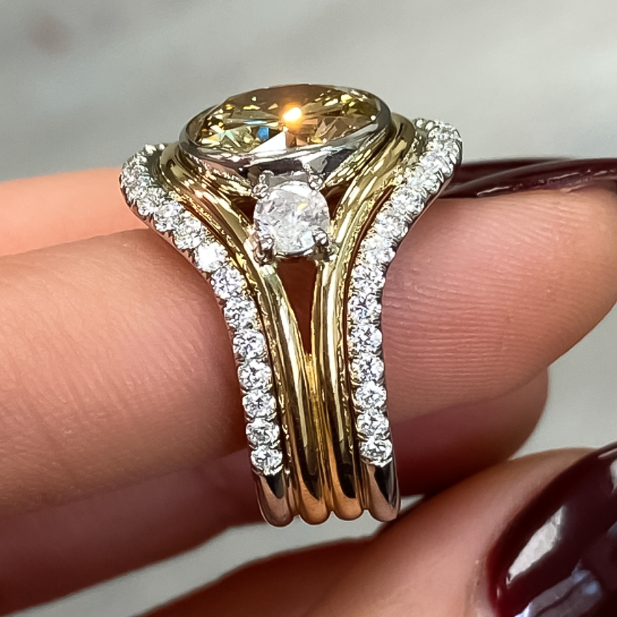 Outstanding 8 ctw Round Cut Yellow Gemstone Two-Tone Cocktail Ring -JOSHINY