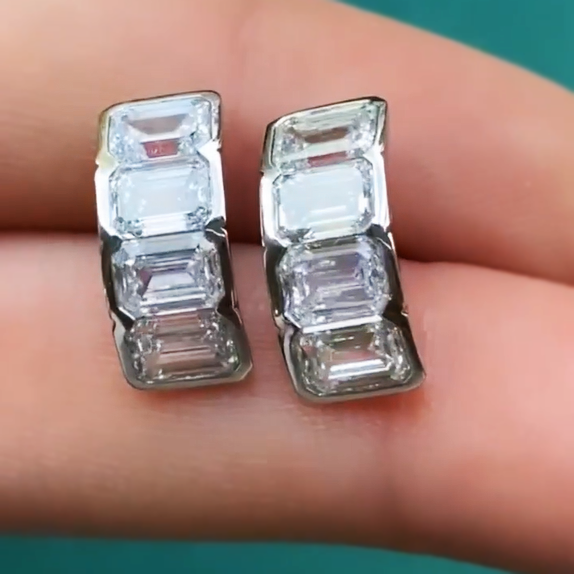 Stylish 8 ctw Emerald Cut White Gemstone Minimalist Design Earrings -JOSHINY