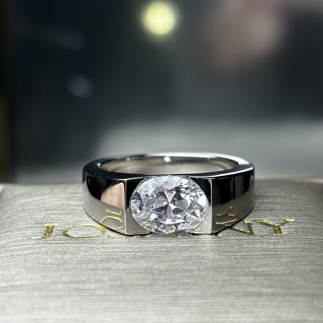 Simple 3 ctw Oval Cut White Gemstone Fashion Engagement Ring -JOSHINY
