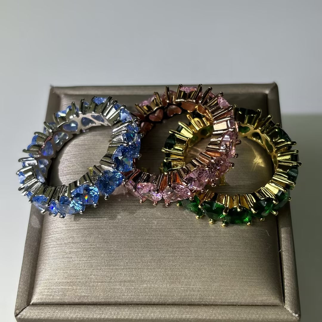 8.0Ctw Tricolor Heart-Shaped Gemstone Stacked Ring-JOSHINY