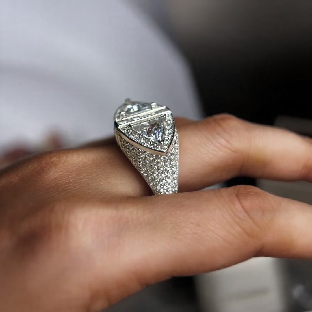 Stylish 9 ctw Triangle Cut White Gemstone Twin Stone Cocktail Ring -JOSHINY