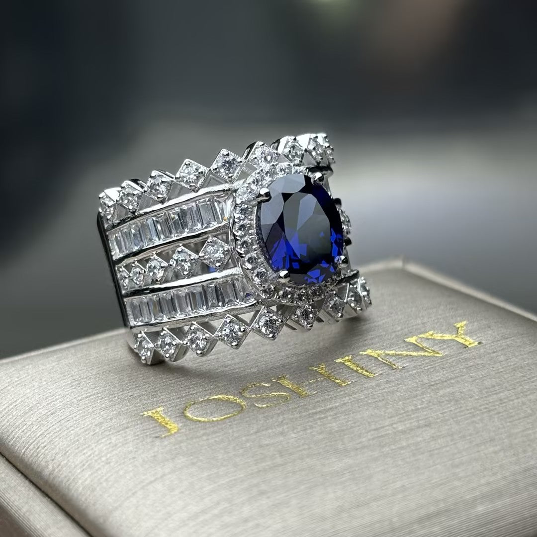 4.0Ct Oval Cut Deep Blue Gemstone Romantic Ring-JOSHINY