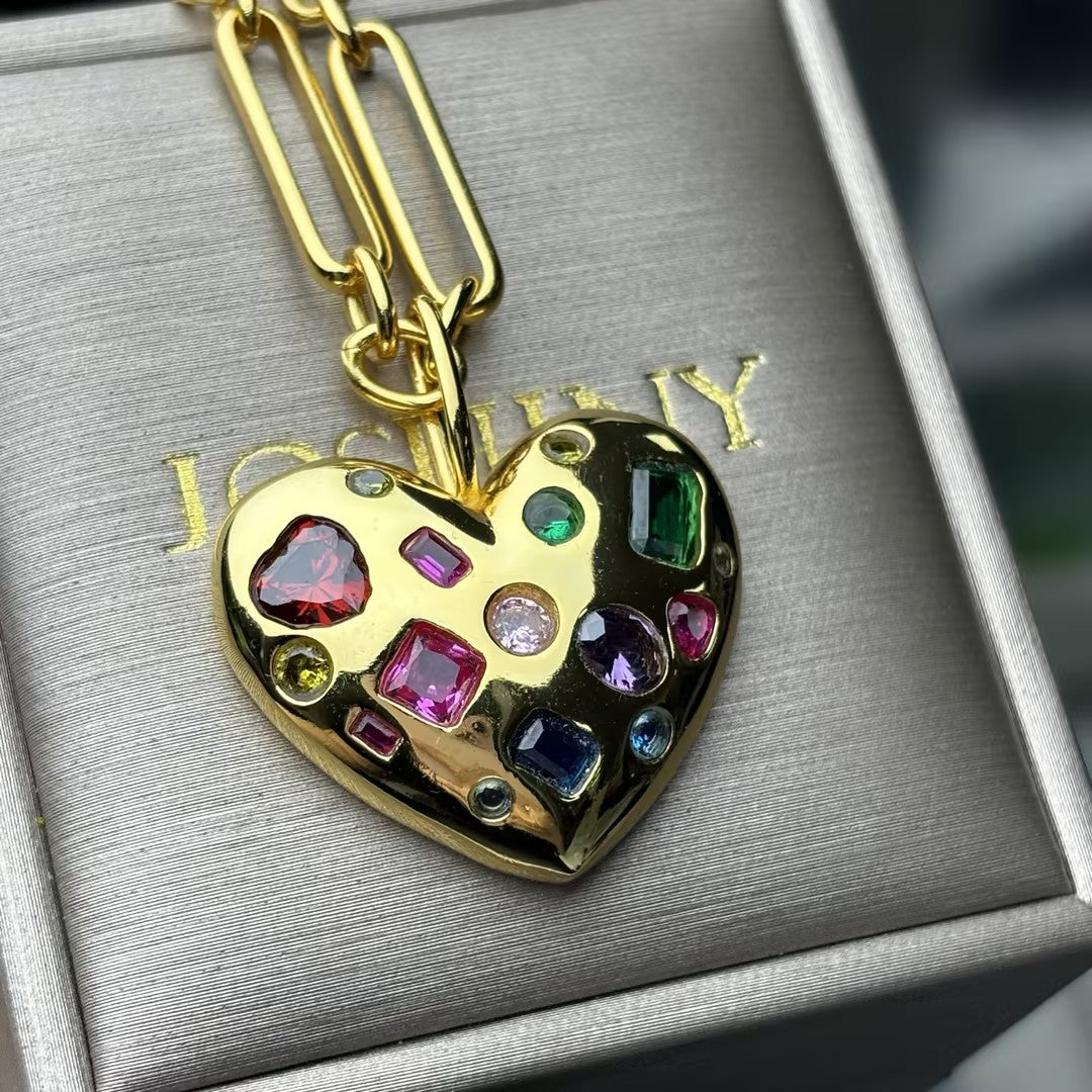 3 Ctw Multi Cut Multi Color Cubic Zirconia 925 Sterling Silver Pendant Necklace-JOSHINY