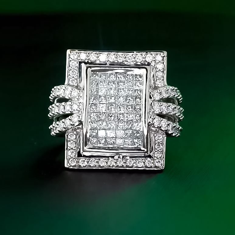 Gorgeous 4 ctw Square & Round Cut White Gemstone Pavé Ring -JOSHINY