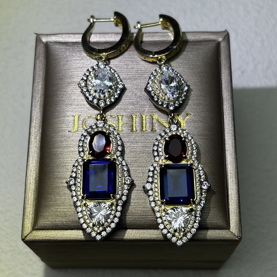 17.65 CTW Ruby and Sapphire Dangle Earrings-JOSHINY