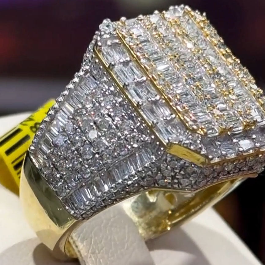 4.6ctw rectangular and round cut hip hop gold and silver ring-JOSHINY