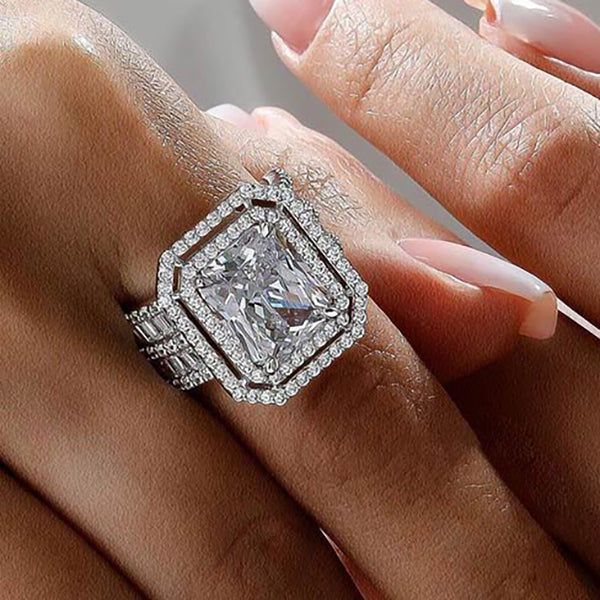 5.58ctw Baguette and Radiant Cut Wide Shank Halo Ring -JOSHINY