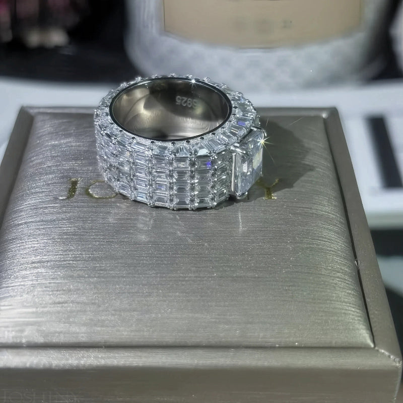 Gorgeous 10 ctw Emerald Cut White Stone Full Set Ring -JOSHINY