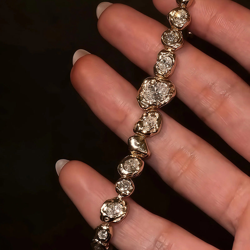 Gold floral and gemstone tennis bracelet-JOSHINY