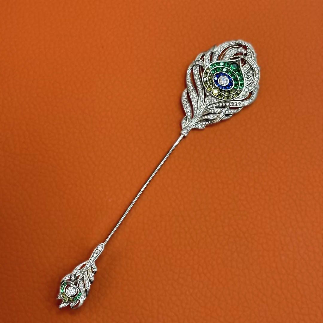 Peacock feather gemstone brooch-JOSHINY