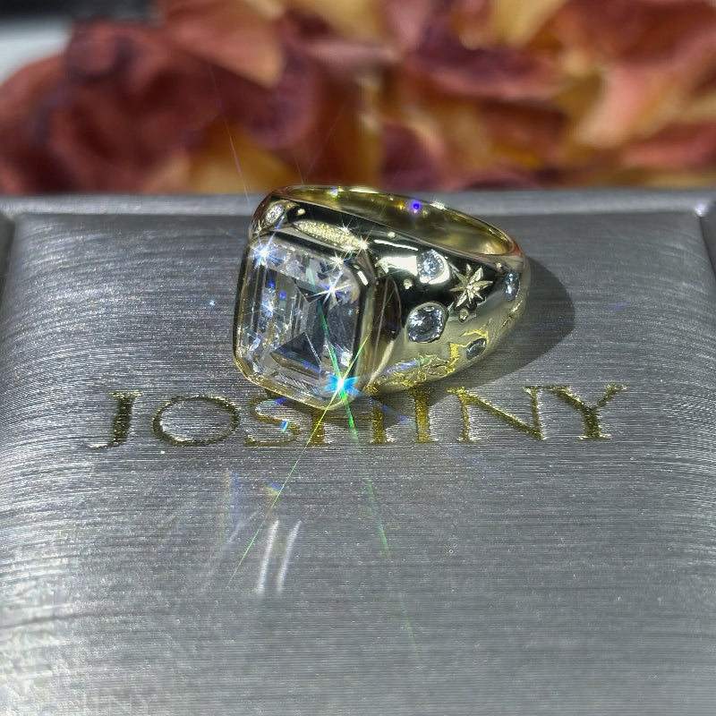 4.32ctw Emerald Cut Starry Sky Pattern Ring-JOSHINY