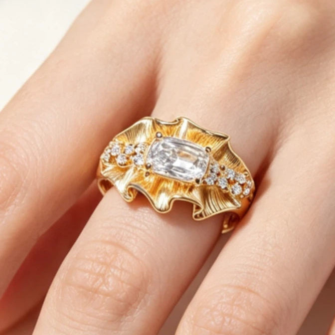 1 CTW Octagon Cut White Cubic Zirconia Artistic 925 Sterling Silver Engagement Ring-JOSHINY