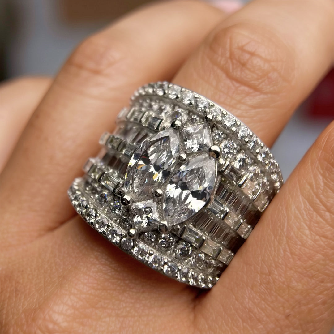 Gorgeous 8 ctw Multi-Cut White Gemstone Pavé Engagement Ring -JOSHINY
