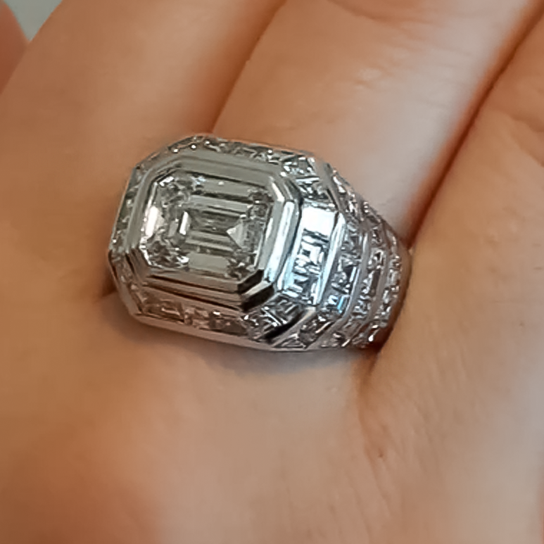 Stylish 4 ctw Emerald Cut White Gemstone Pavé Ring -JOSHINY