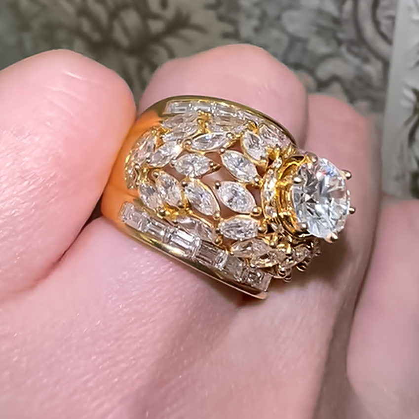 Exquisite 6 ctw Round & Marquise & Baguette Cut White Gemstone Cluster Engagement Ring -JOSHINY