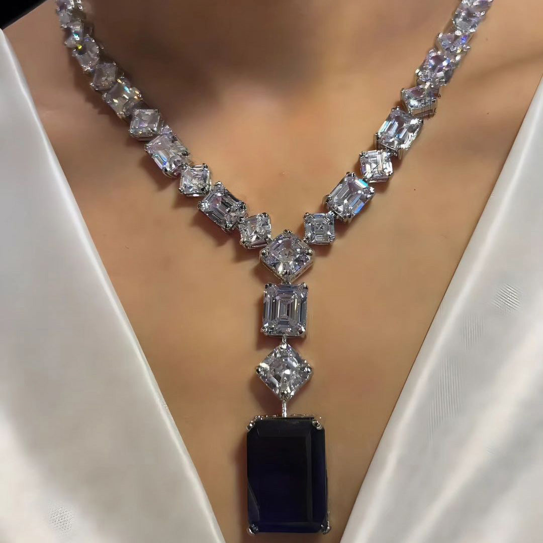 100ctw Six Colour Emerald Cut Pendant Necklace -JOSHINY