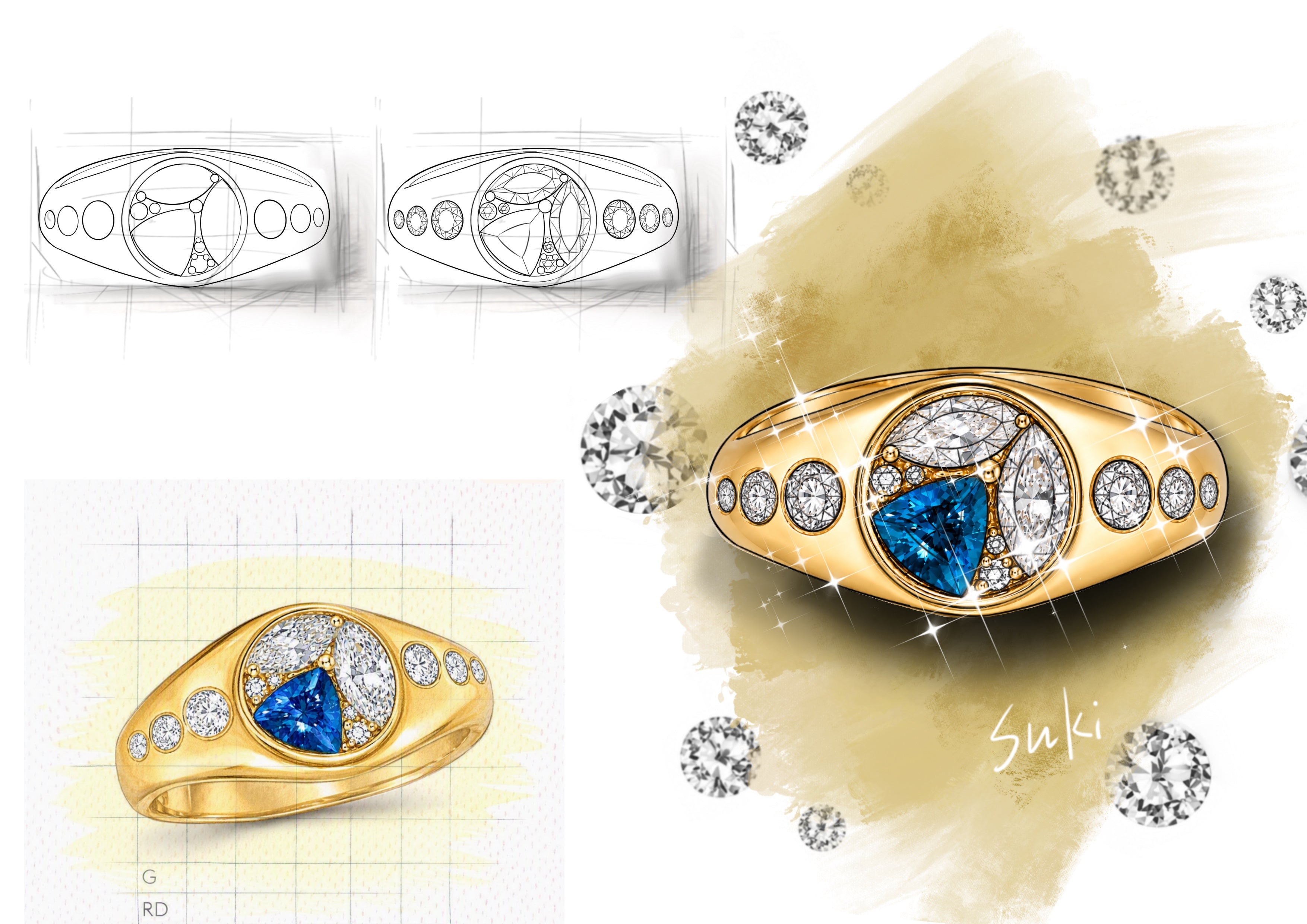 2CTW Trilliant Cut Blue Cubic Zirconia Delicate 925 Sterling Silver Ring-Joshiny
