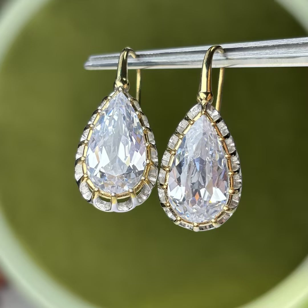 12ctw Pear Shape Rose Cut Vintage Earrings-JOSHINY