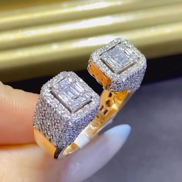 2ctw Square Halo Open Symmetrical Gold and Silver Ring - JOSHINY