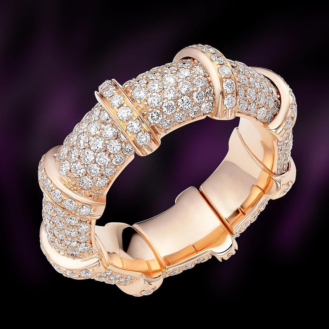 3.2ctw Round Cut Deluxe Set Bamboo Eternity Ring -JOSHINY