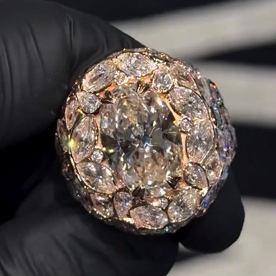 18ctw ultra luxury oval cut rose gold full diamond ring-JOSHINY