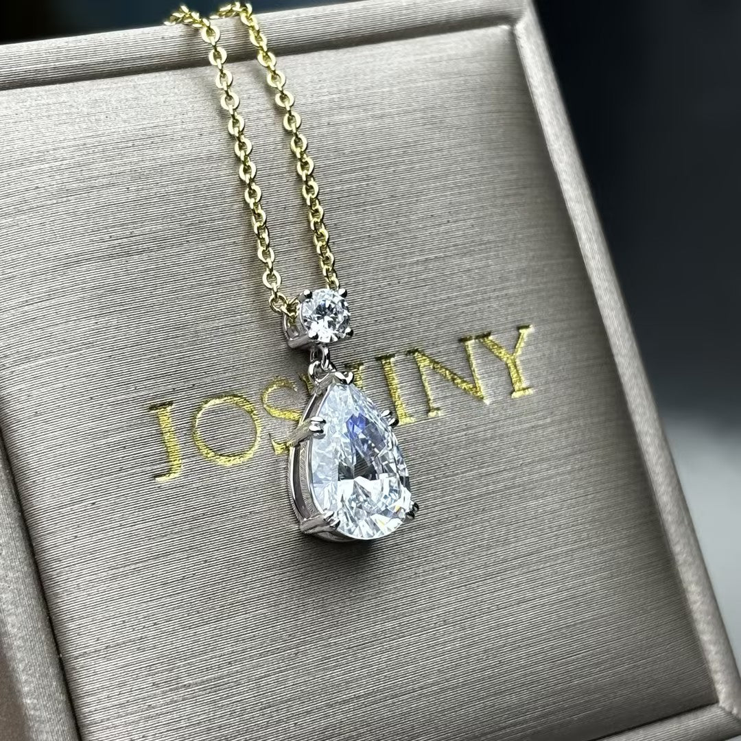 2.51Ctw Pear-shaped Round Double Gemstone Eternity Pendant Necklace-JOSHINY