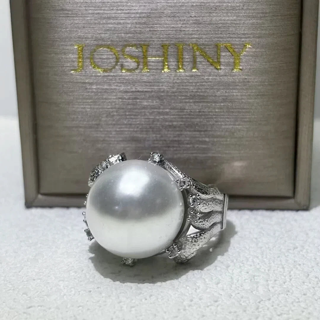 Round Cut White Not Natural Pearl Cubic Zirconia 925 Sterling Silver Ring-JOSHINY