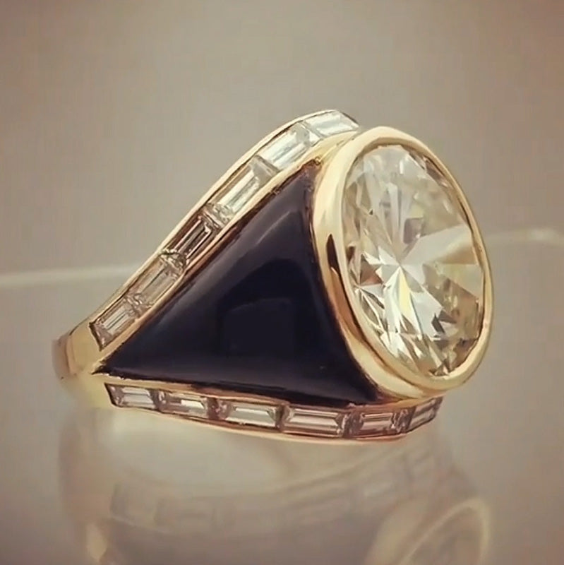 10.27ct Round and Baguette Cut Onyx Ring-JOSHINY