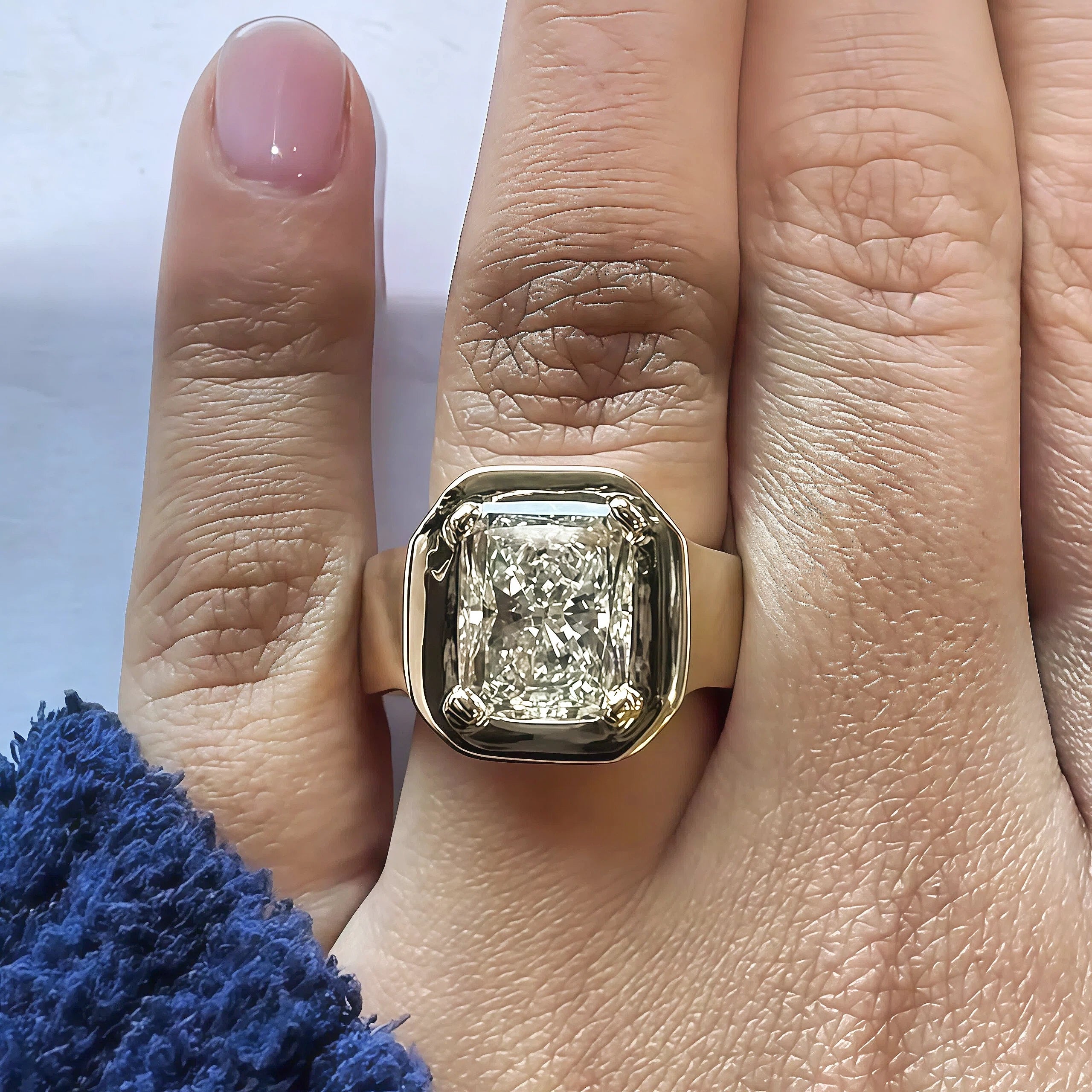 4.63ct Bezel Set Crafted Radiant Cut Solitaire Engagement Ring -JOSHINY