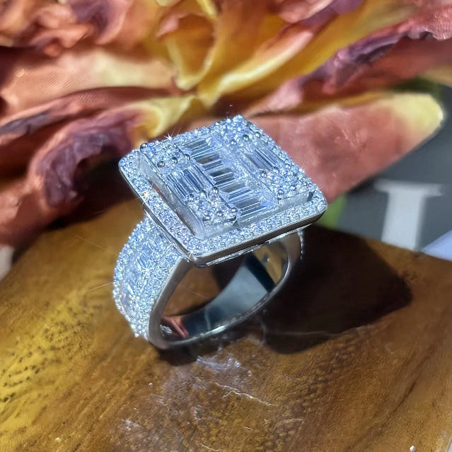 6 ctw Baguette Cut White Gemstone Full Set Ring -JOSHINY