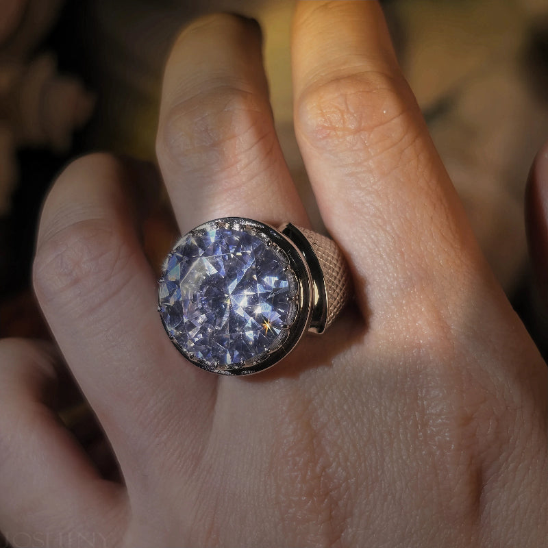 4.0Ct Round Cut Blue Gemstone Stirrup Model Ring -JOSHINY