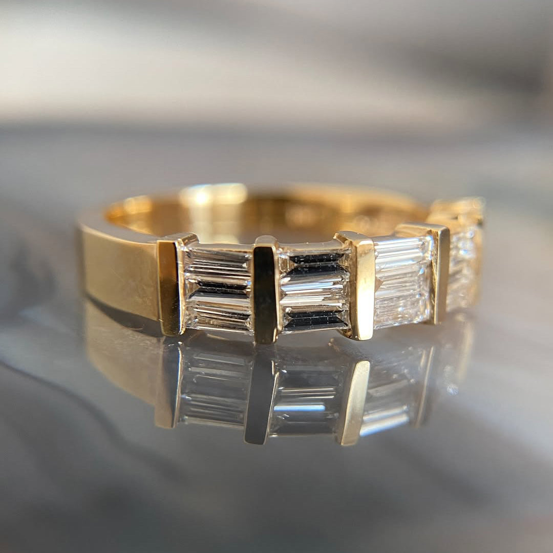 0.95Ctw rectangular double row gemstone Band-JOSHINY