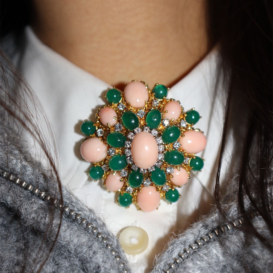 A unique turquoise and gemstone brooch, earrings, and pendant set-JOSHINY