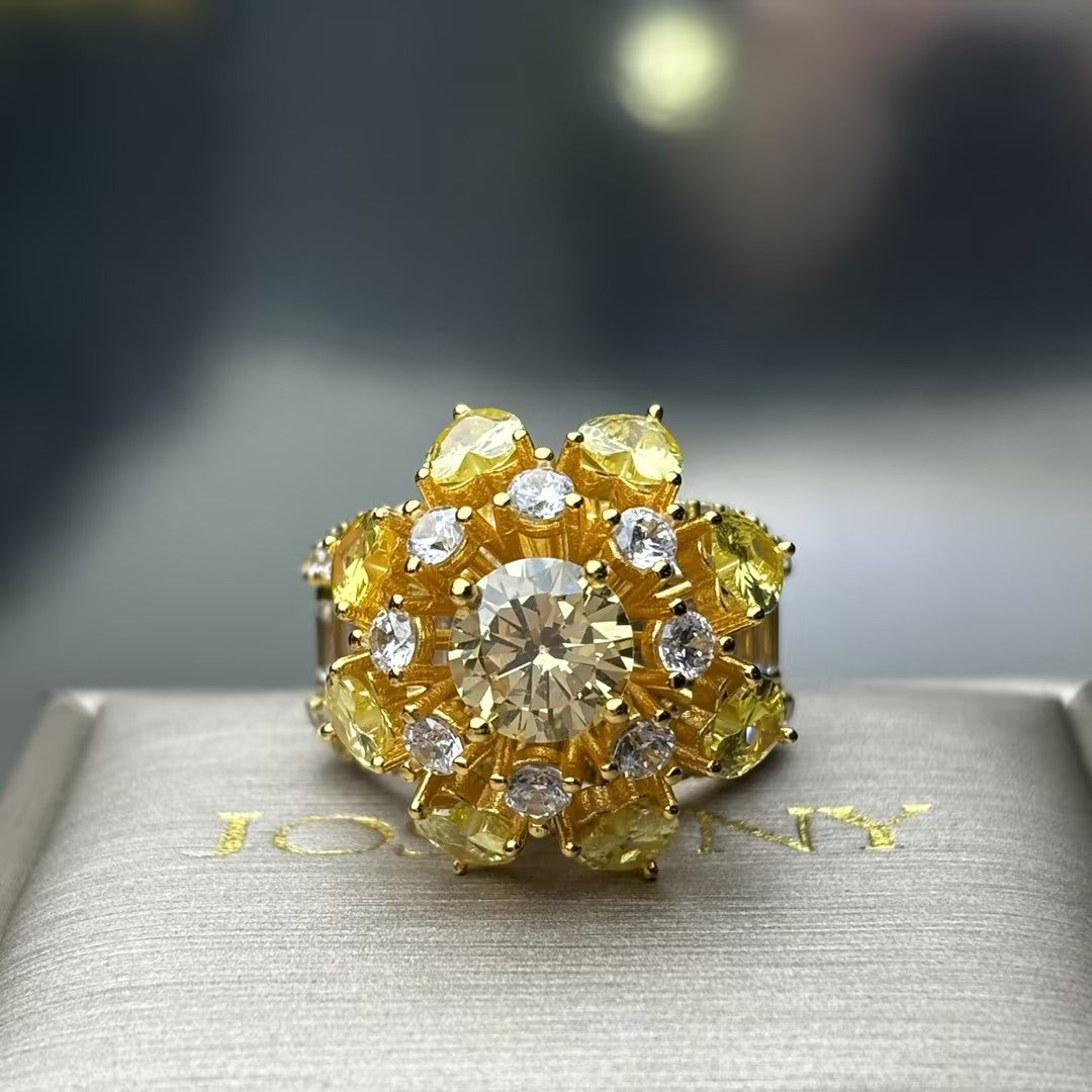 12Ctw Multi-layered Gemstone Flower Engagement Ring-JOSHINY