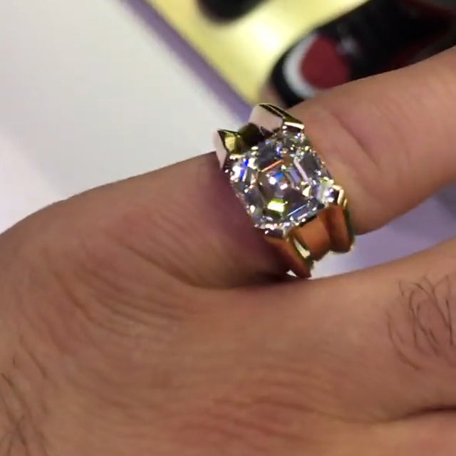 4ct Solitaire Sparkling Asscher Cut Gemstone Ring -JOSHINY