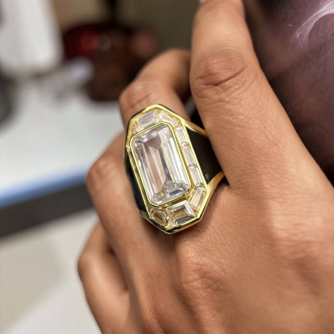8.52ctw Emerald Cut Pharaoh Jasmine Enamel Gemstone Ring-JOSHINY