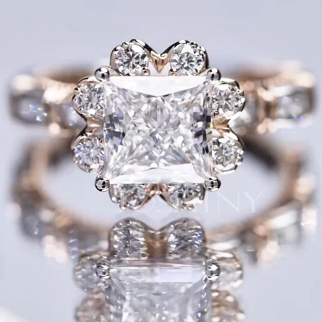 4ctw Elegant Princess Cut Gemstone Engagement Ring -JOSHINY