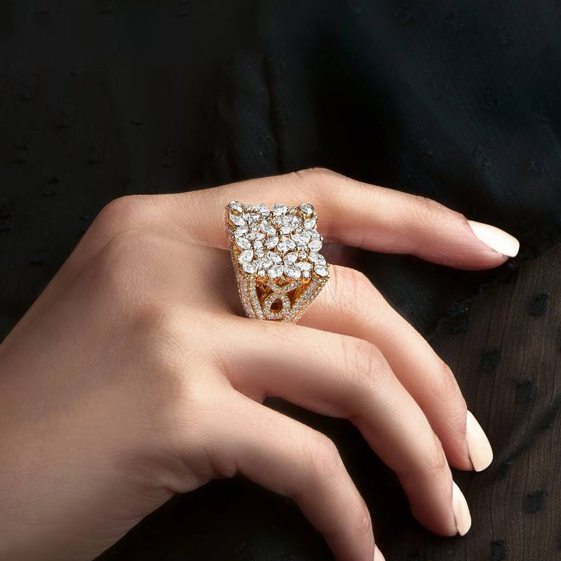 4.0ctw Marquise and Round Cut Flower Cluster Sparkling Ring -JOSHINY