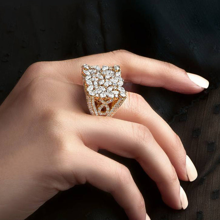 4 CTW Marquise & Round Cut White Cubic Zirconia 925 Sterling Silver Ring -JOSHINY