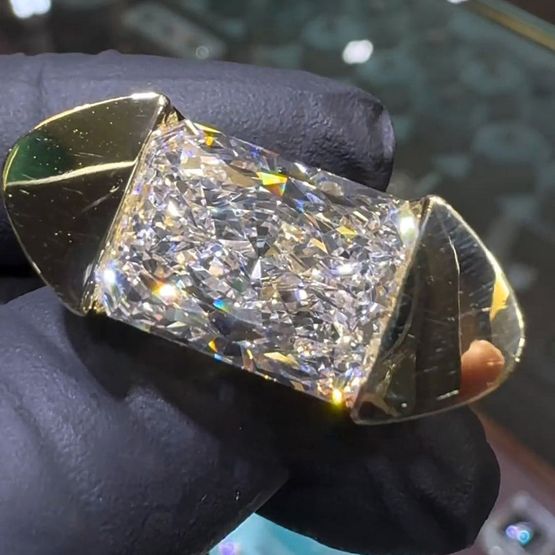 12ct Radiant Cut Floating Bezel Set Engagement Ring -JOSHINY