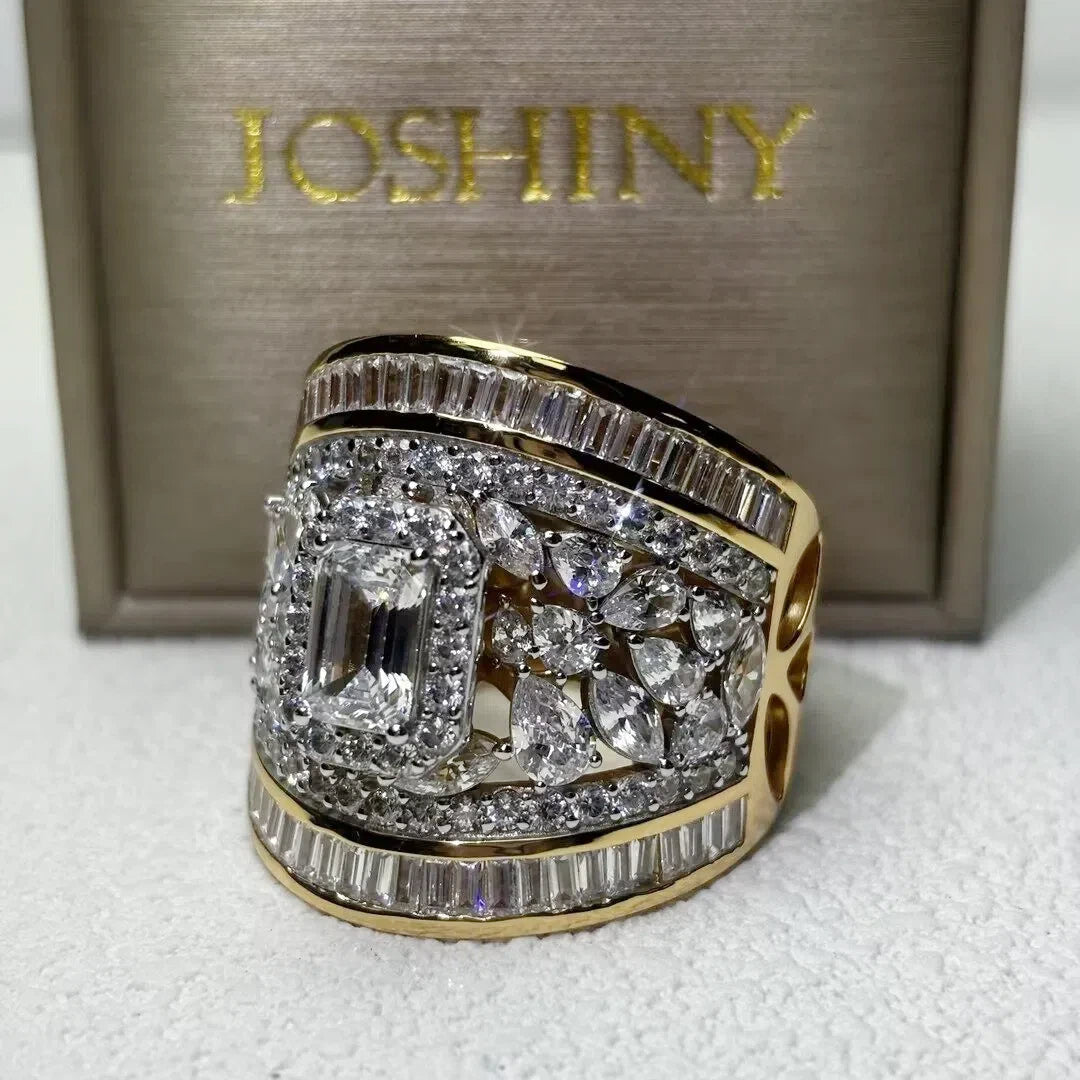 12 Ctw Round & Baguette Cut Cubic Zirconia 925 Sterling Silver Engagement Ring Set-JOSHINY