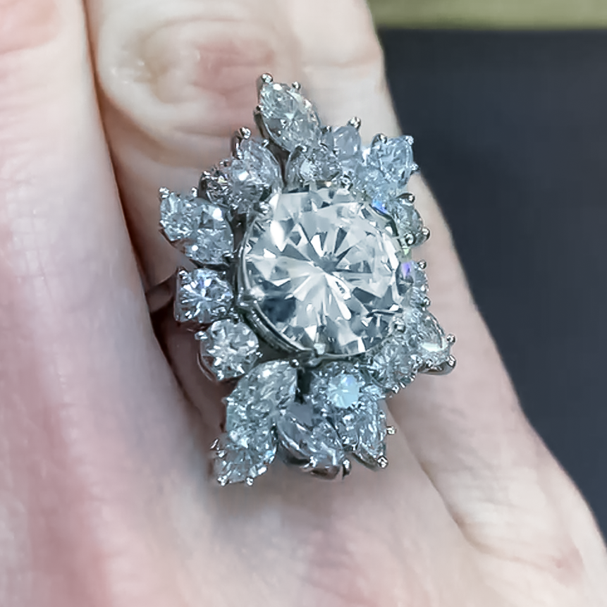 Gorgeous 10 ctw Round & Marquise Cut White Gemstone Cluster Engagement Ring -JOSHINY