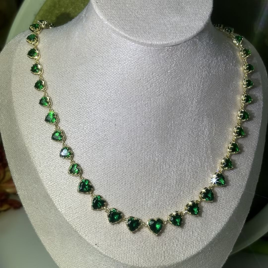 80Ctw Heart-shaped Emerald Chain Necklace-JOSHINY