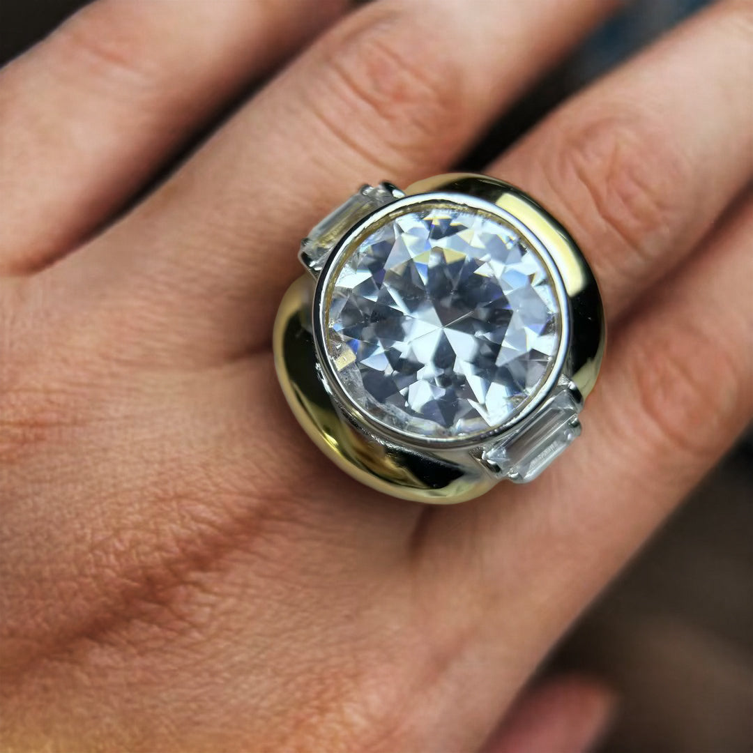 11.6ct Round Cut Gold and Silver Bicolor Engagement Ring-JOSHINY